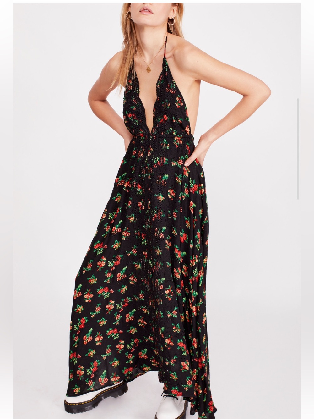 Free People Black Floral Backless Halter Maxi Dress - Picture 3 of 13